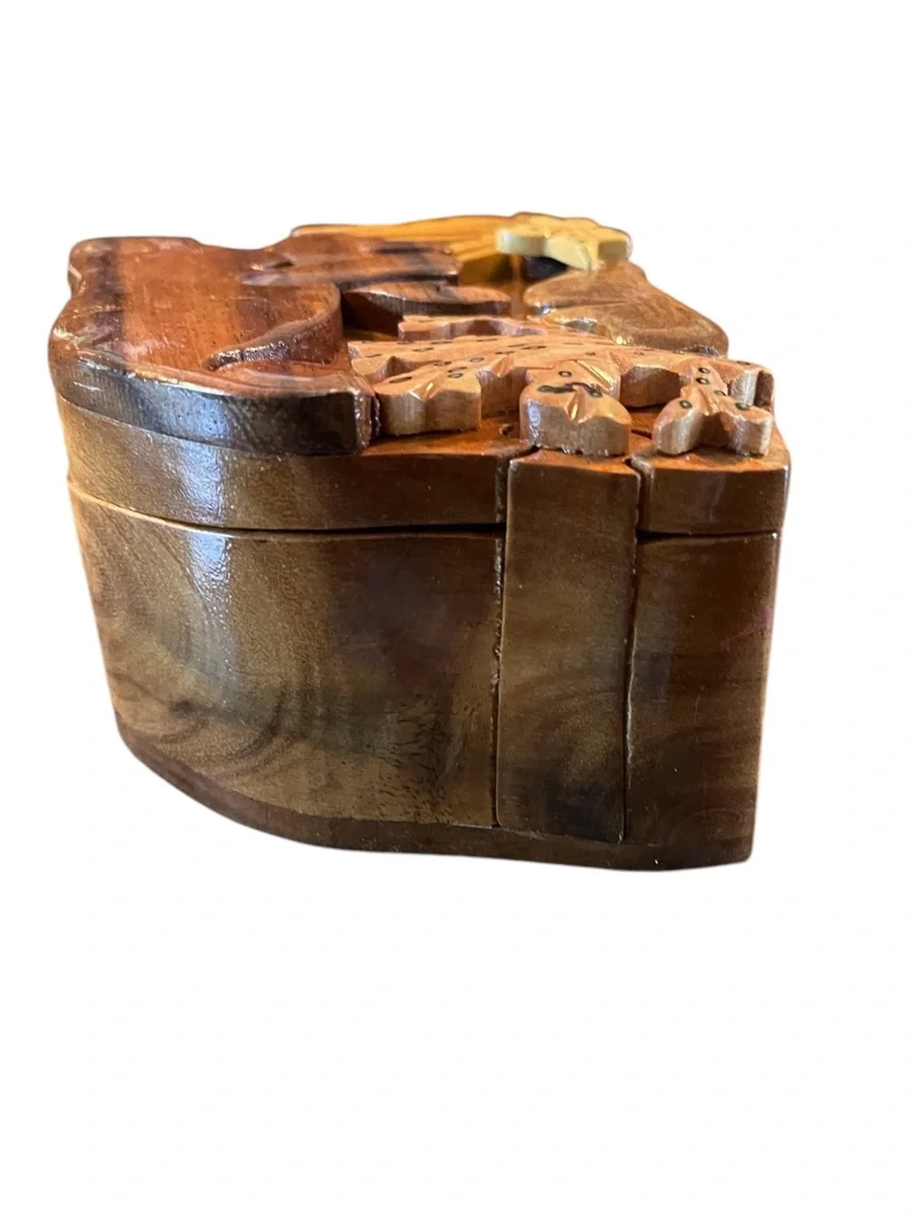 Carved Wooden Manatee Mom and Baby Calf Puzzle Treasure Stash Box Jewelry